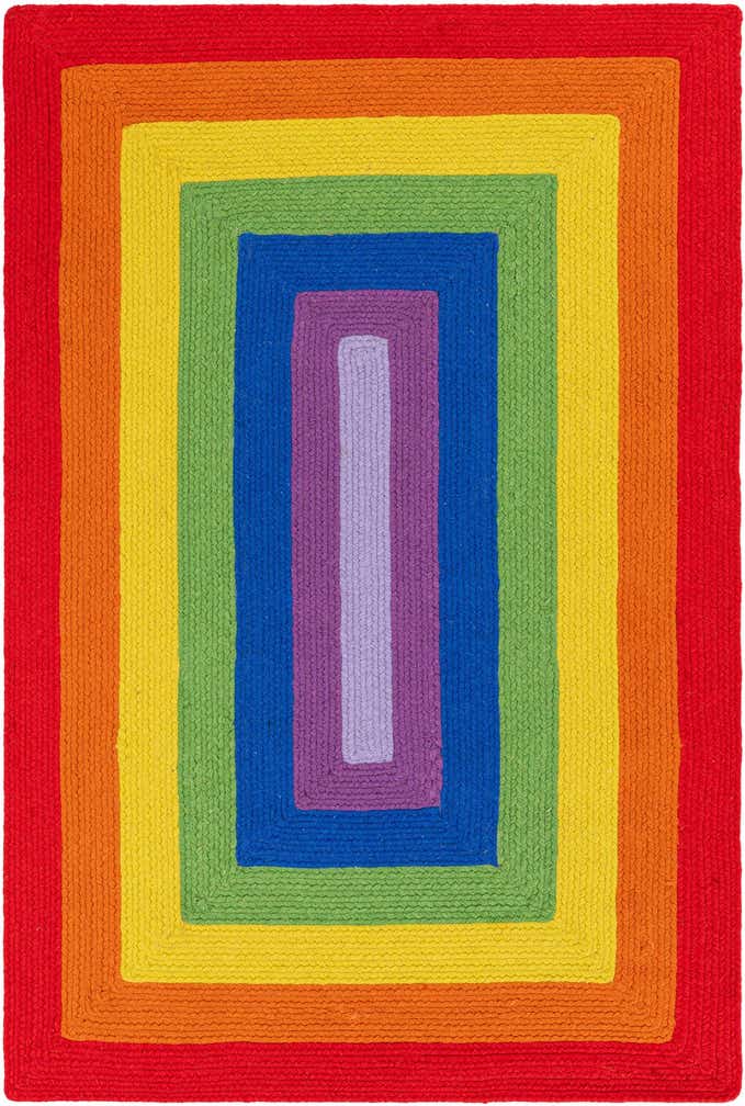 4' 1 x 6' 1 Handmade Hand Braided Rainbow Wool Rug