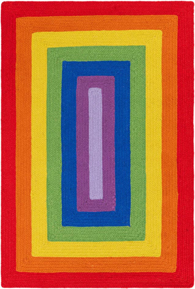 Detail image of 4' 1 x 6' 1 Handmade Hand Braided Rainbow Wool Rug