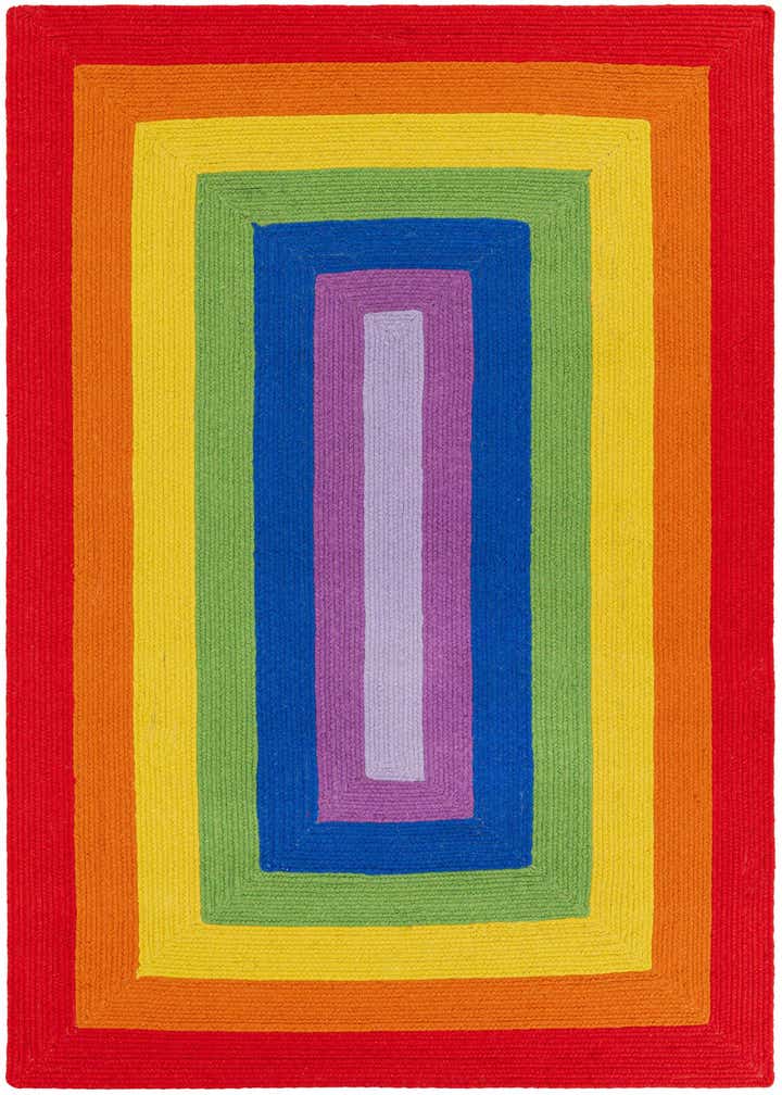 5' 1 x 8' Handmade Hand Braided Rainbow Wool Rug