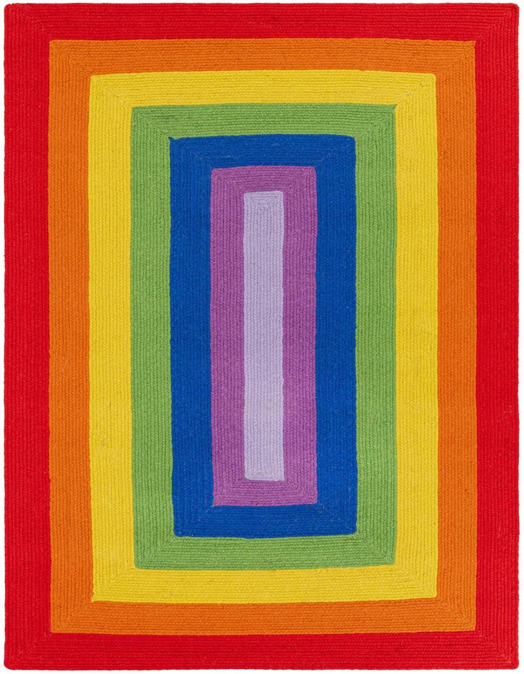 Detail image of 5' 1 x 8' Handmade Hand Braided Rainbow Wool Rug