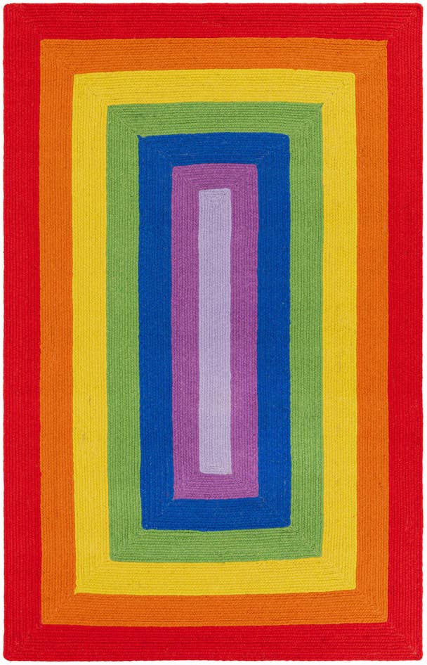 Detail image of 5' 1 x 8' Handmade Hand Braided Rainbow Wool Rug