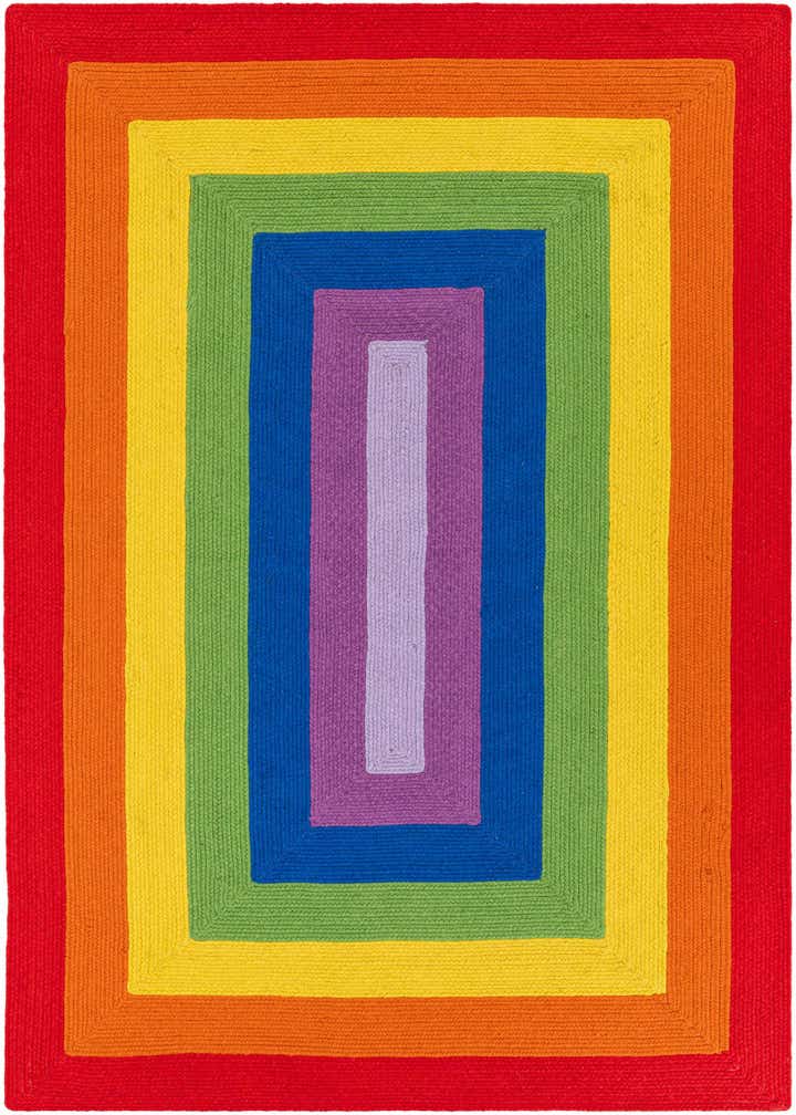 6' 1 x 9' Handmade Hand Braided Rainbow Wool Rug