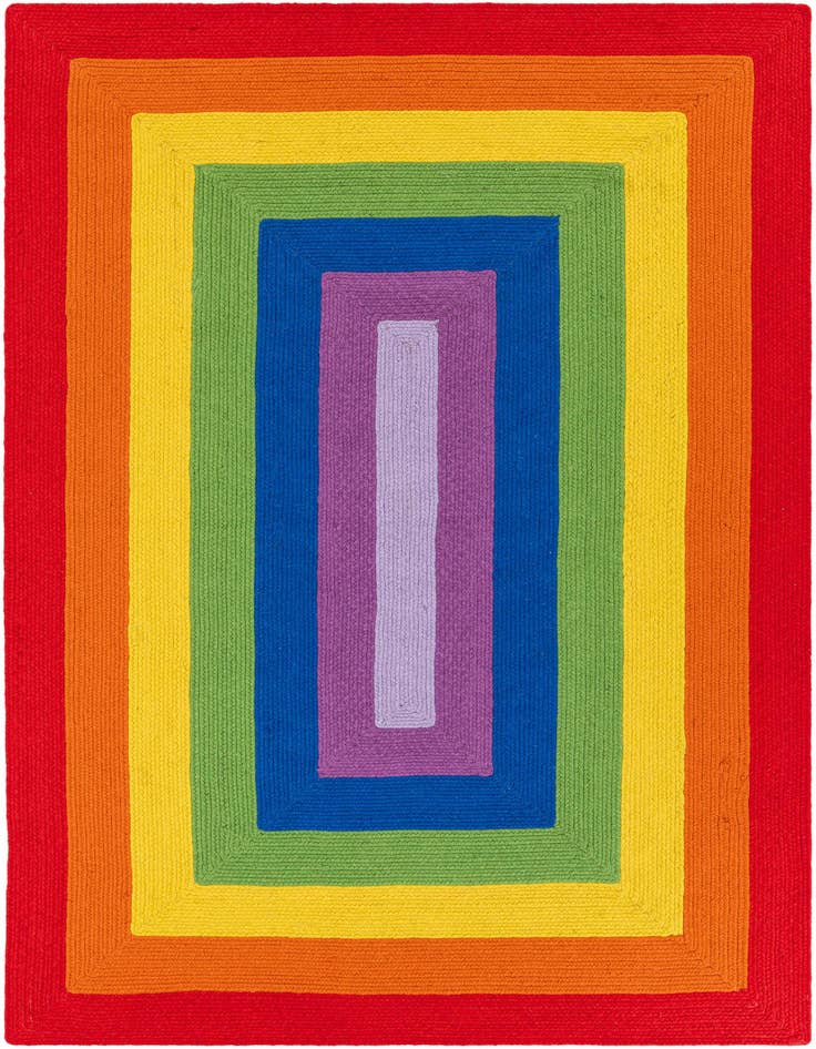 Detail image of 6' 1 x 9' Handmade Hand Braided Rainbow Wool Rug