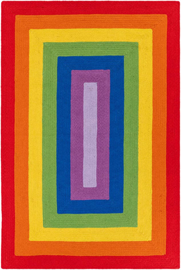 Detail image of 6' 1 x 9' Handmade Hand Braided Rainbow Wool Rug