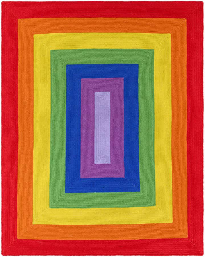 7' 10 x 10' Handmade Hand Braided Rainbow Wool Rug