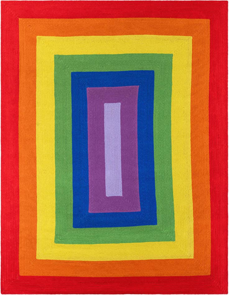 Detail image of 9' x 12' Handmade Hand Braided Rainbow Wool Rug