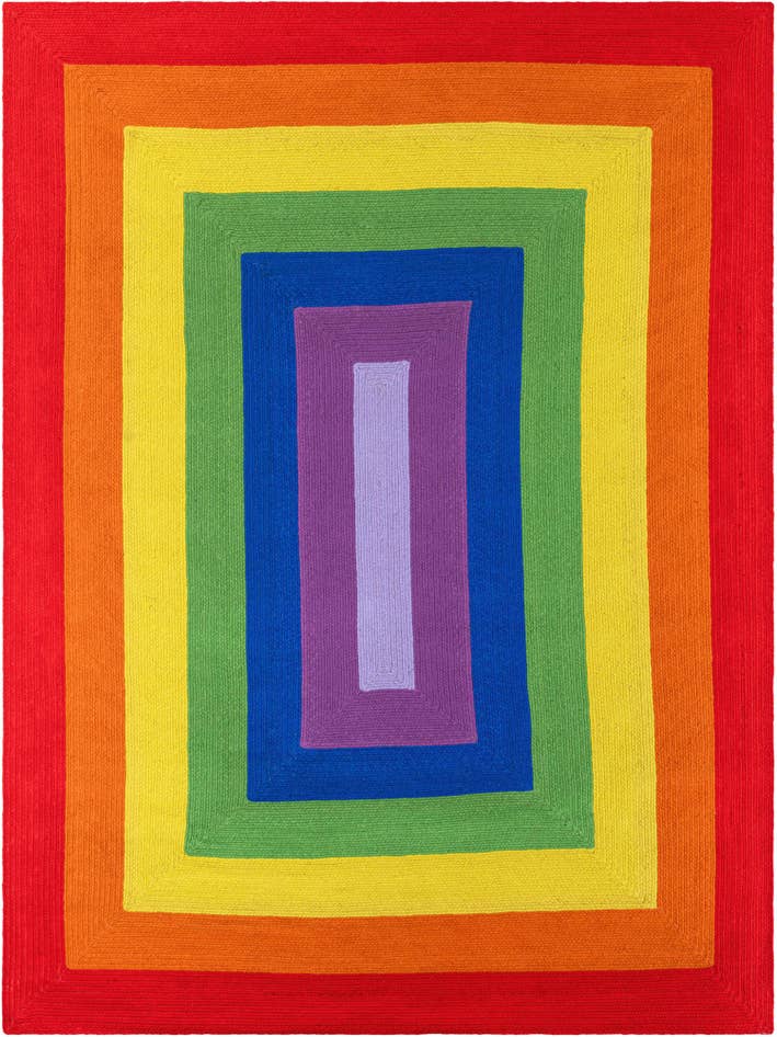 Detail image of 9' x 12' Handmade Hand Braided Rainbow Wool Rug