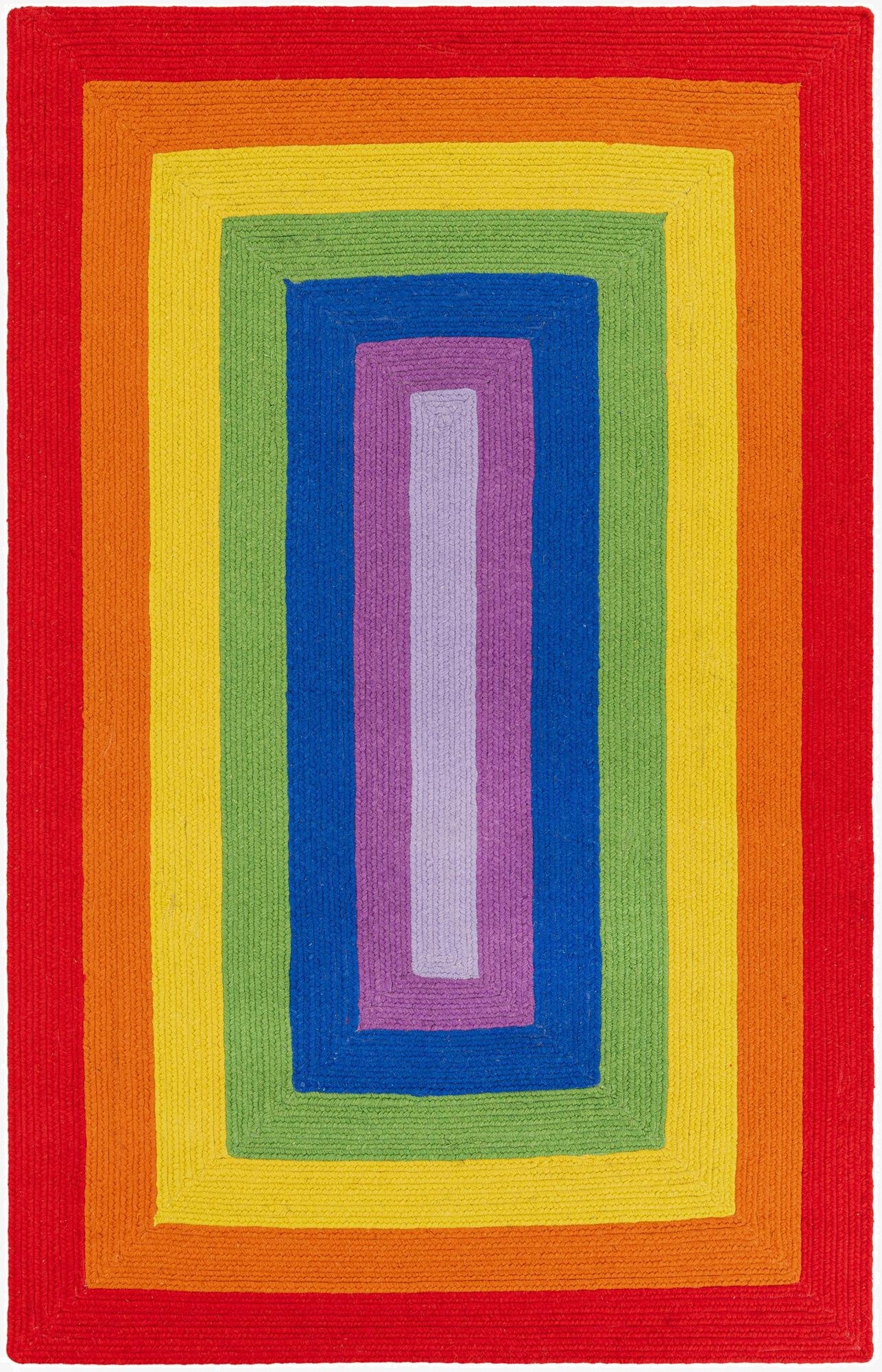 5' 1 x 8'  Hand Hand Braided Rainbow Wool Rug