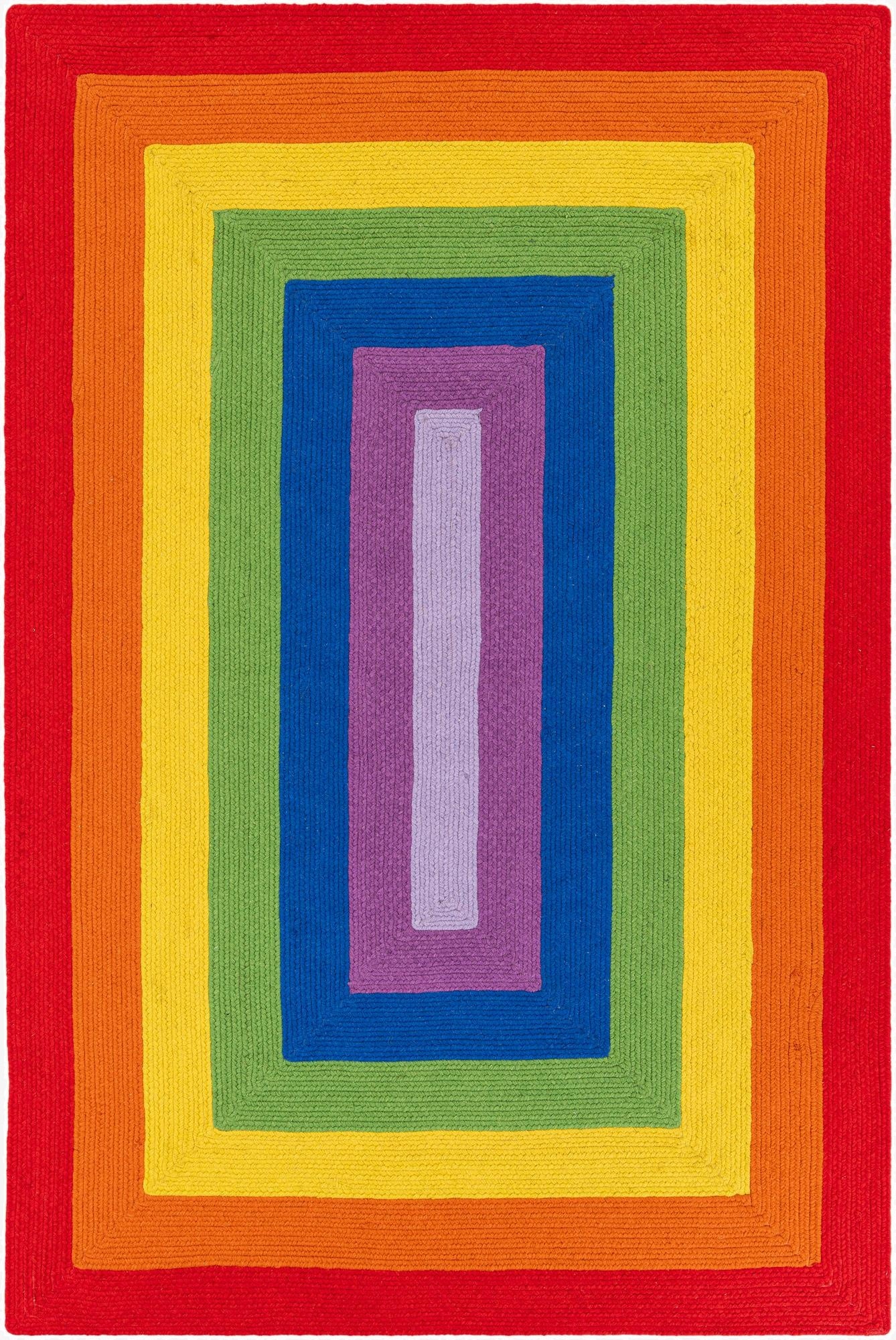 6' 1 x 9'  Hand Hand Braided Rainbow Wool Rug