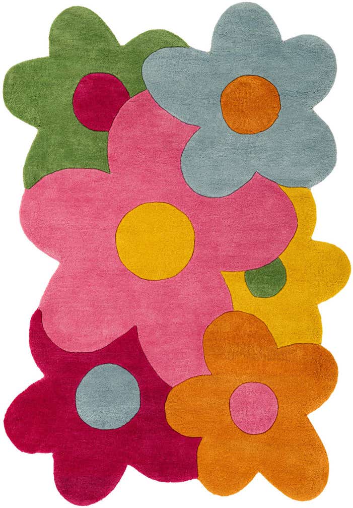 4' 3 x 6' 1 Happy Rugs Fluffy Flowers Wool