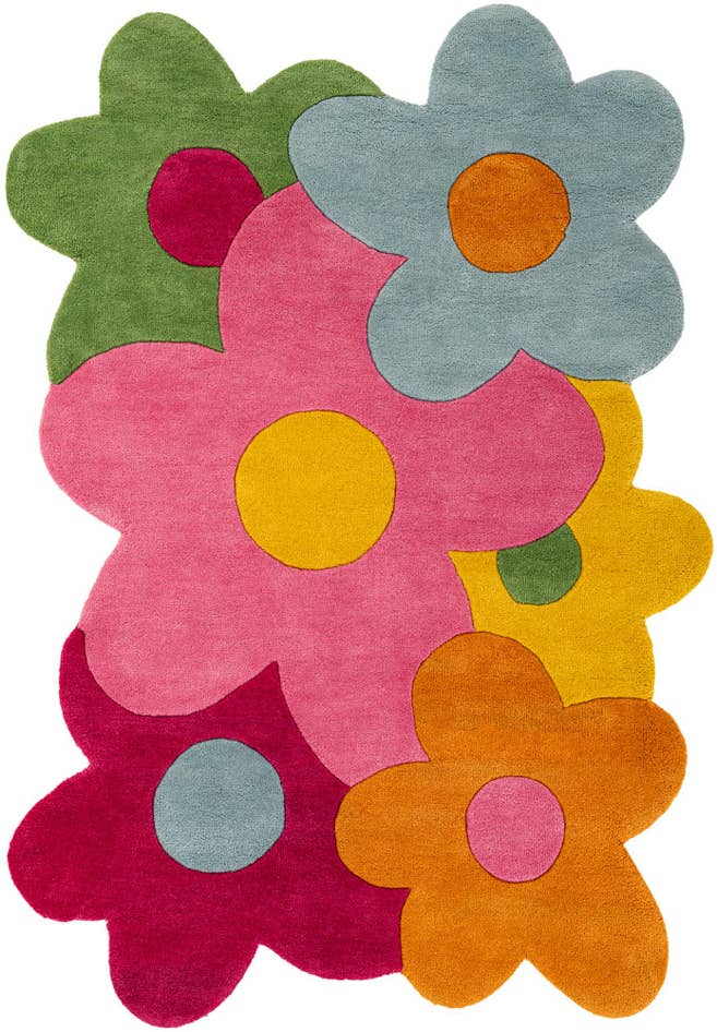 Detail image of 4' 3 x 6' 1 Happy Rugs Fluffy Flowers Wool