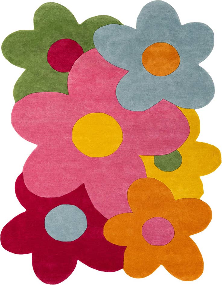 Detail image of 6' 11 x 10' Happy Rugs Fluffy Flowers Wool