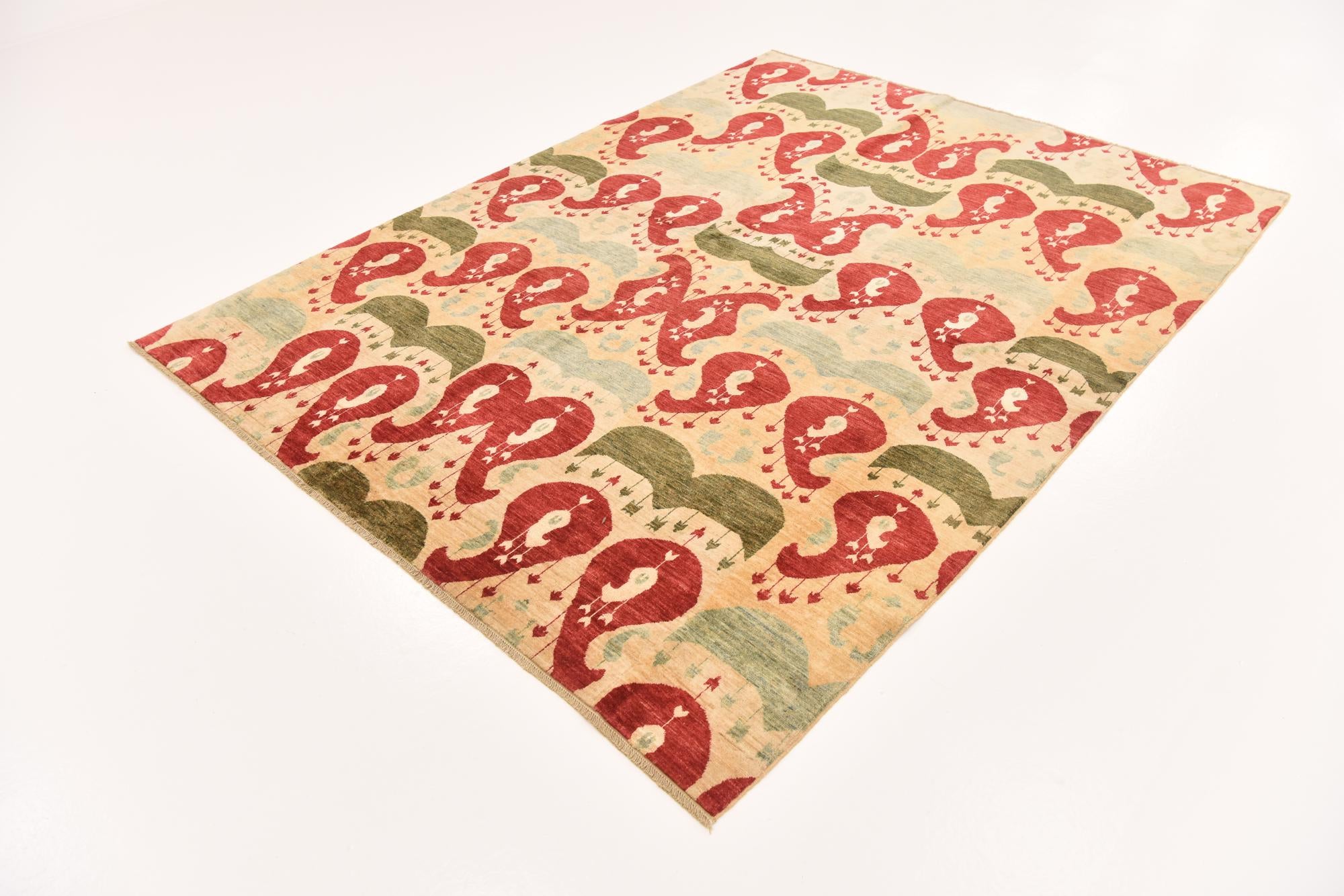 6' x 7' 10 Hand Knotted Ikat Rug