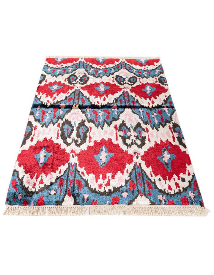 3' 4 x 4' 10 Hand Knotted Ikat Wool Rug