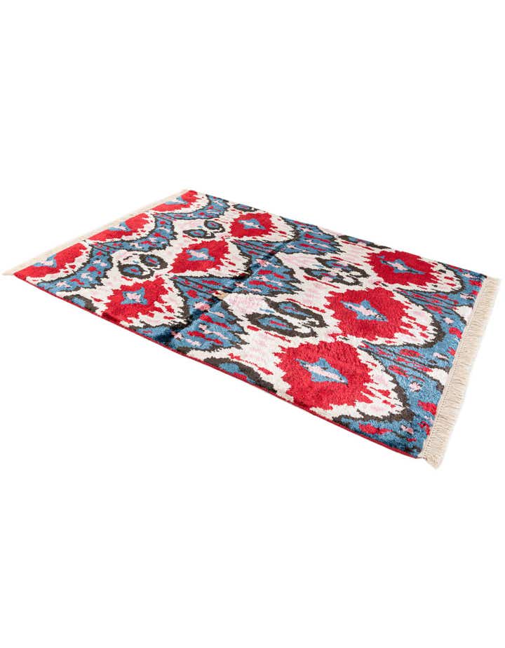 3' 4 x 4' 10 Hand Knotted Ikat Wool Rug