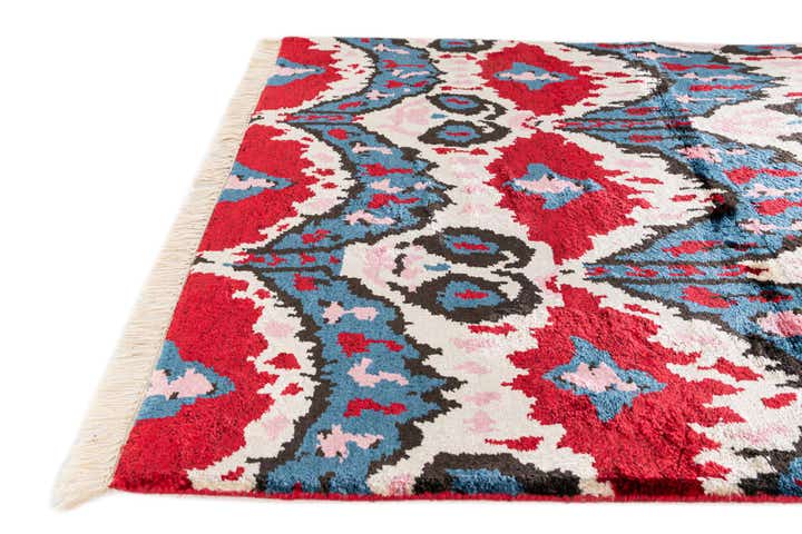3' 4 x 4' 10 Hand Knotted Ikat Wool Rug