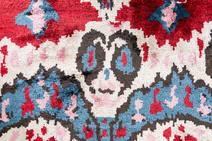3' 4 x 4' 10 Hand Knotted Ikat Wool Rug
