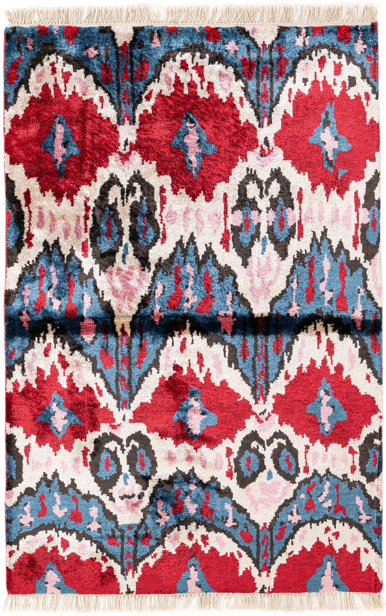 3' 4 x 4' 10 Hand Knotted Ikat Wool Rug