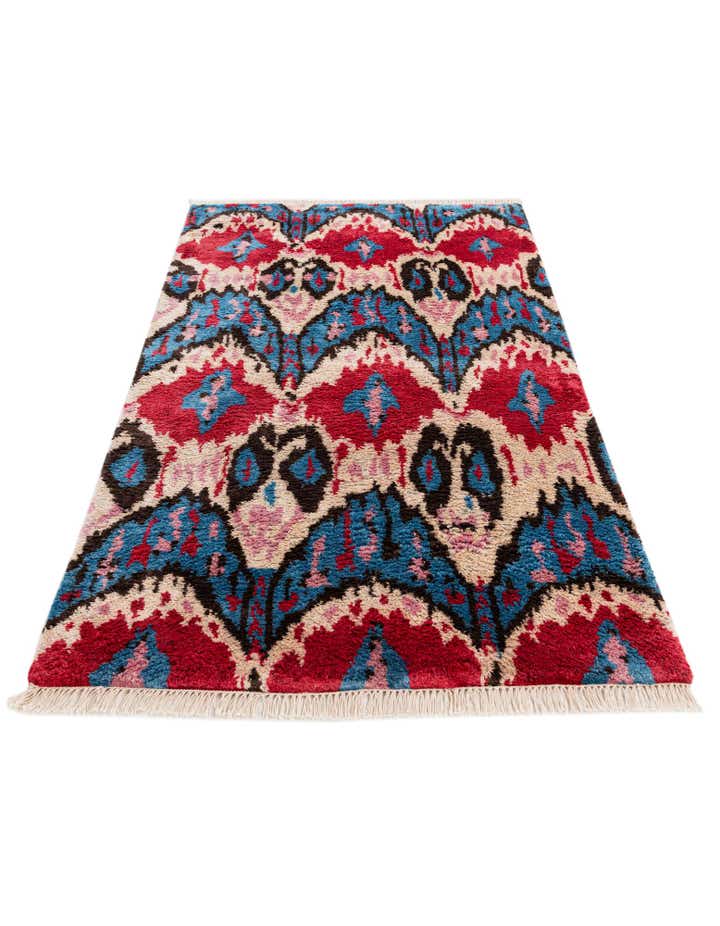3' 2 x 5' 2 Hand Knotted Ikat Wool Rug