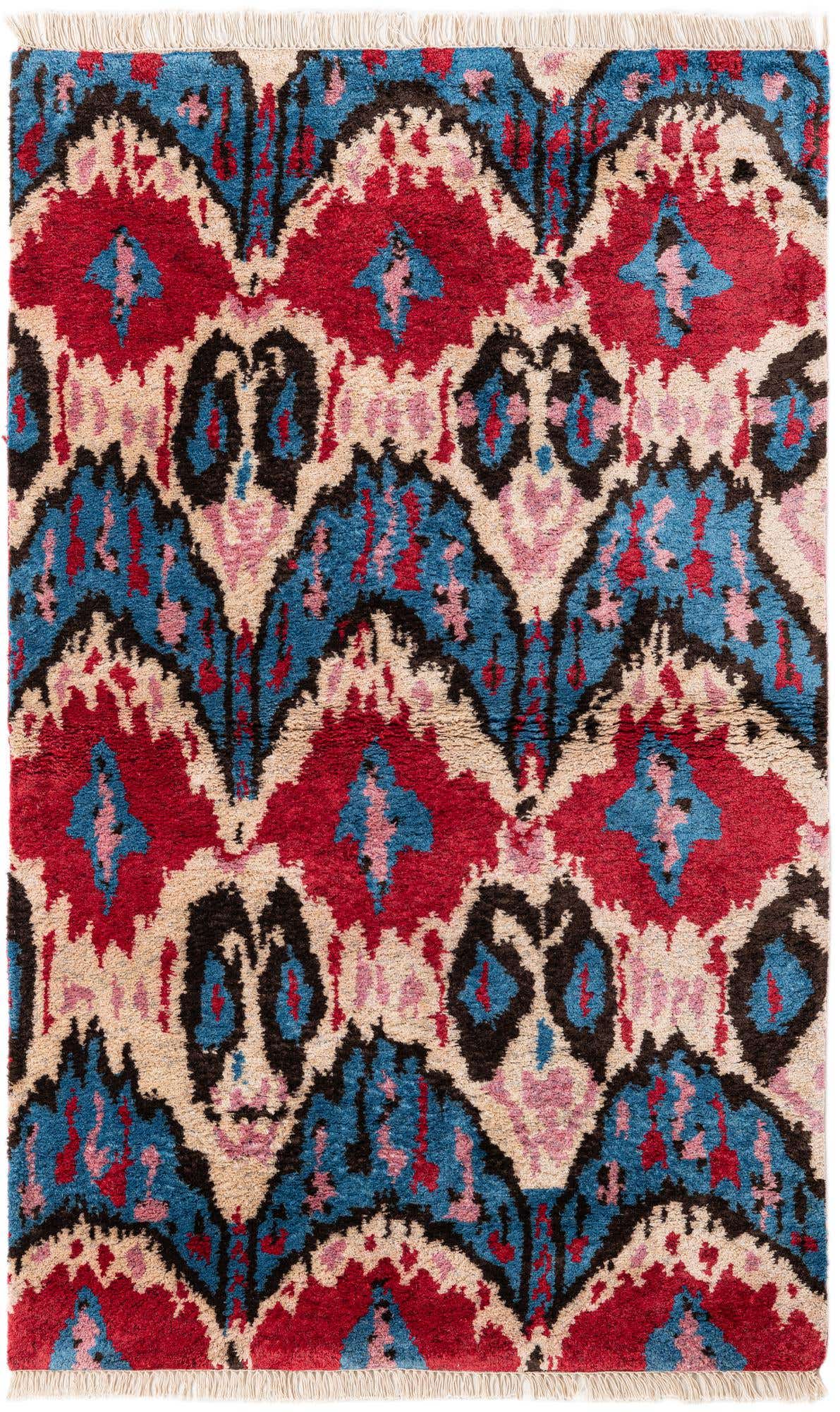 3' 2 x 5' 2 Hand Knotted Ikat Wool Rug