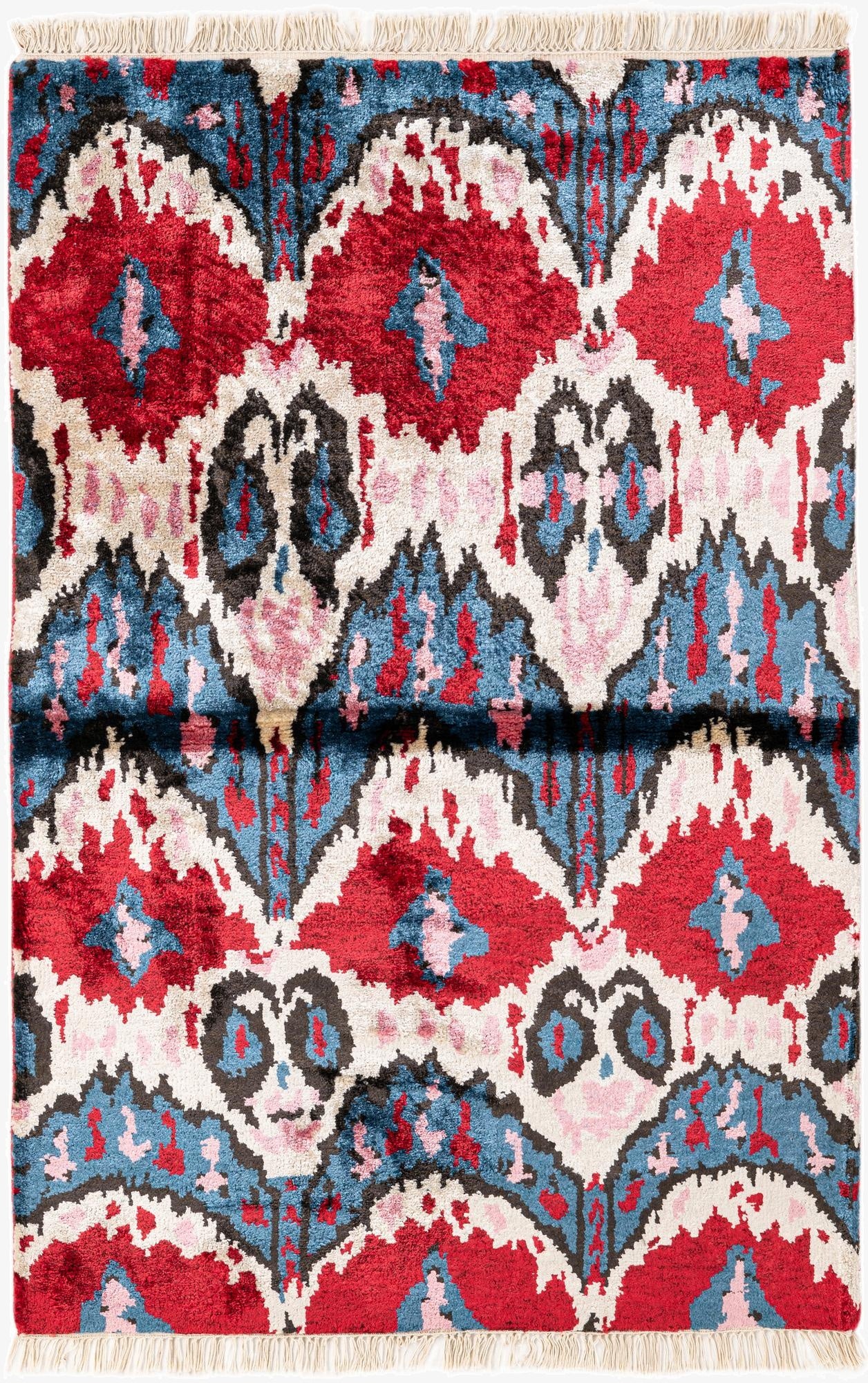3' 4 x 4' 10  Hand Knotted Ikat Wool Rug