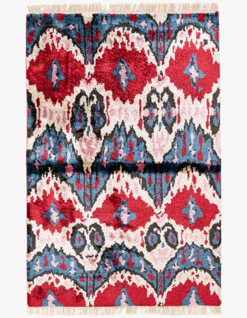 3' 4 x 4' 10 Hand Knotted Ikat Wool Rug