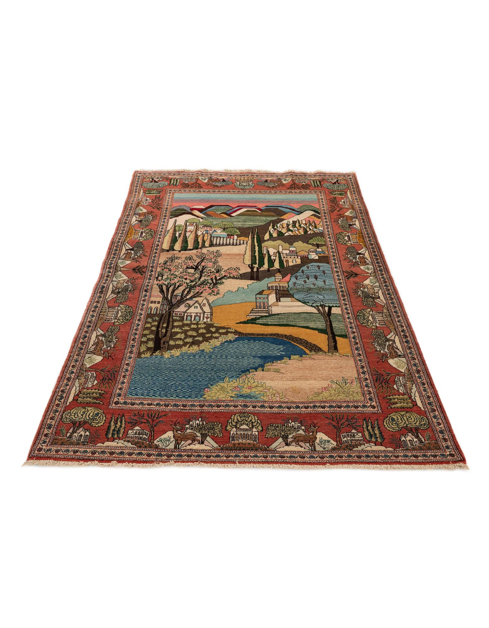 4' 2 x 6' 9 Hand Knotted Kashan Persian Wool Rug