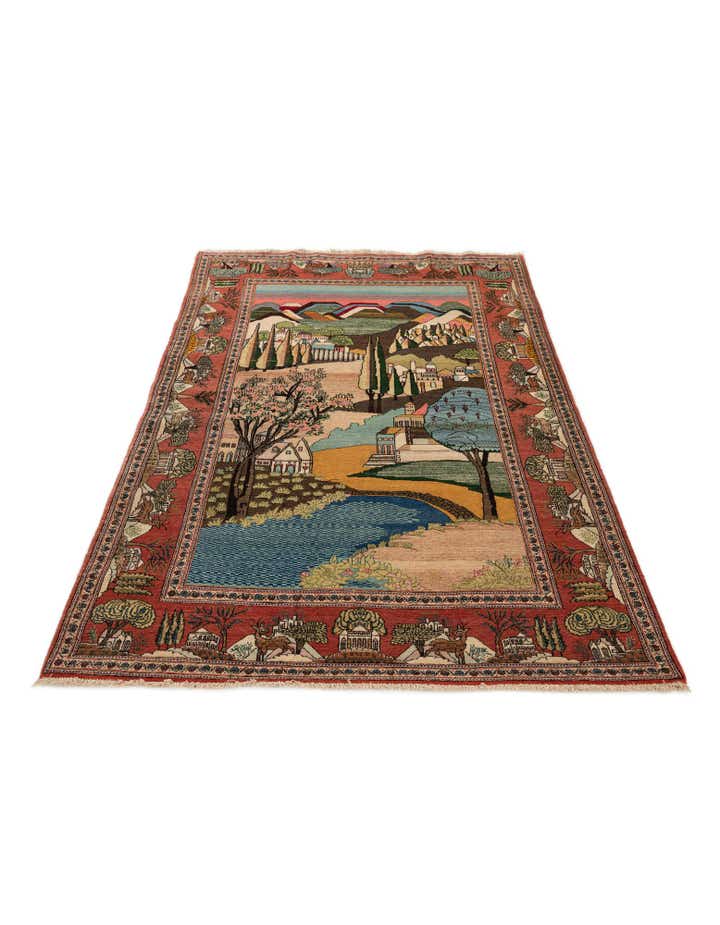 4' 2 x 6' 9 Hand Knotted Kashan Persian Wool Rug