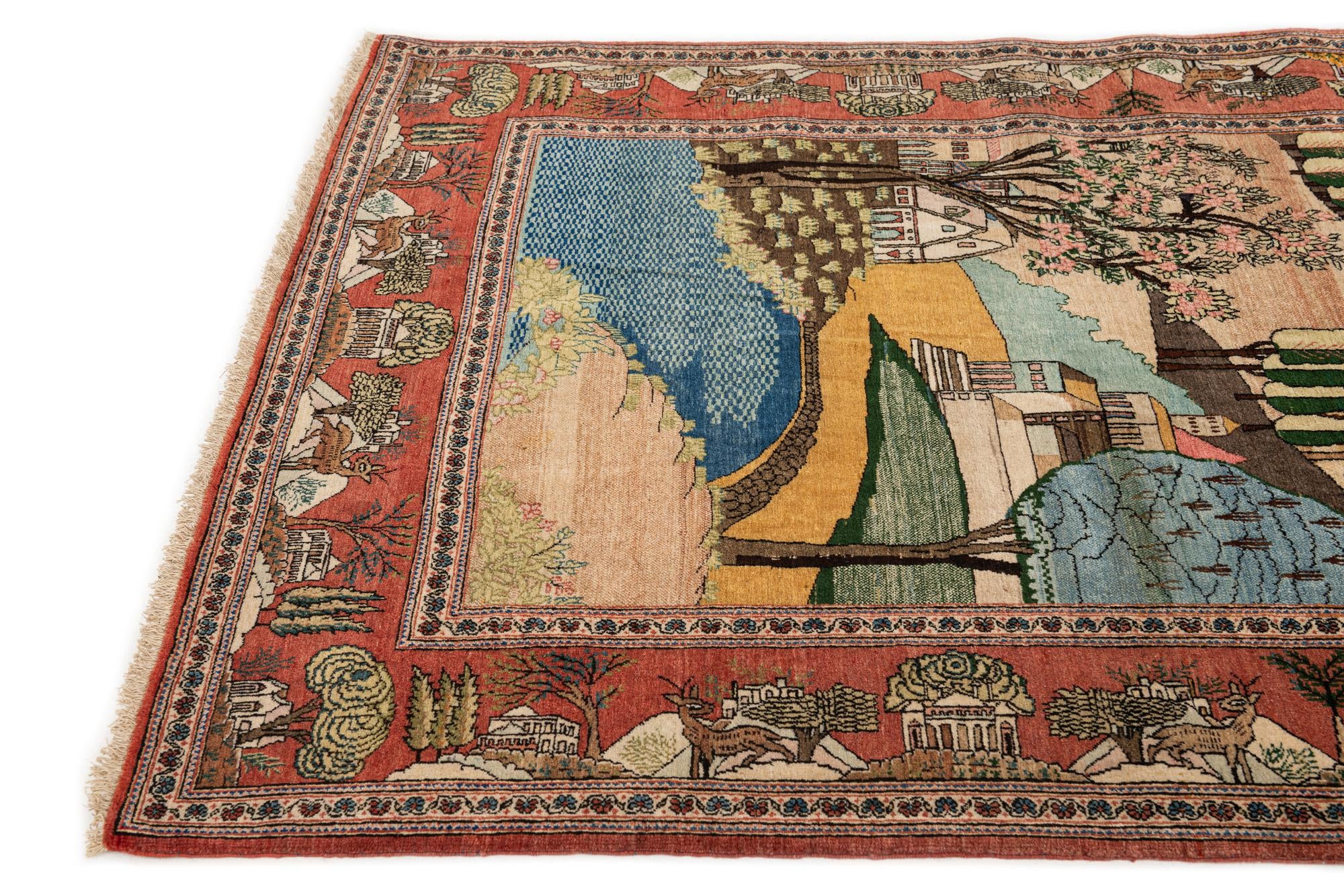 4' 2 x 6' 9 Hand Knotted Kashan Persian Wool Rug