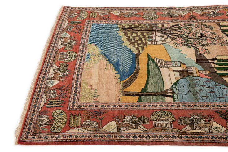 Detail image of 4' 2 x 6' 9 Hand Knotted Kashan Persian Wool Rug