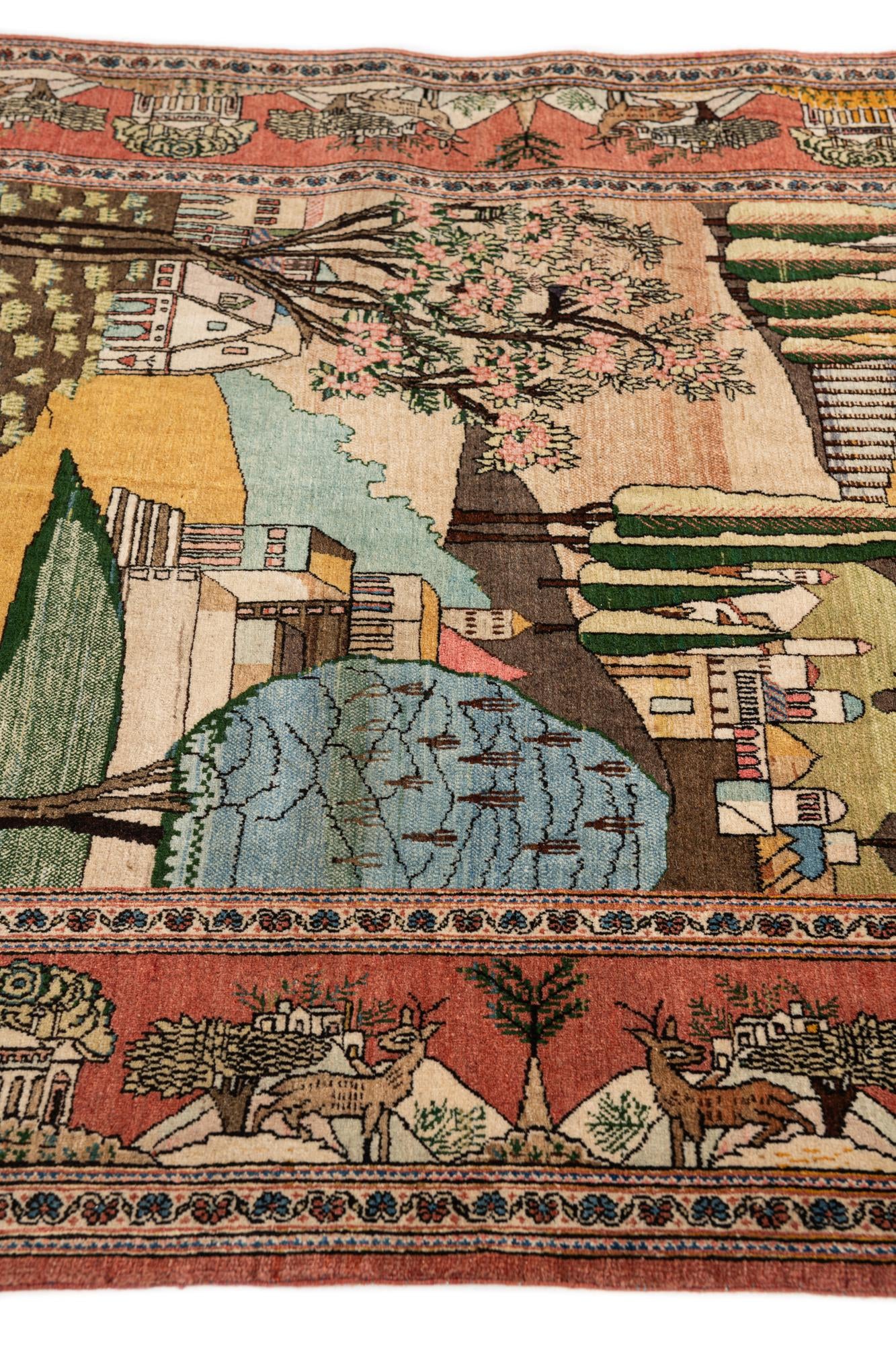4' 2 x 6' 9 Hand Knotted Kashan Persian Wool Rug