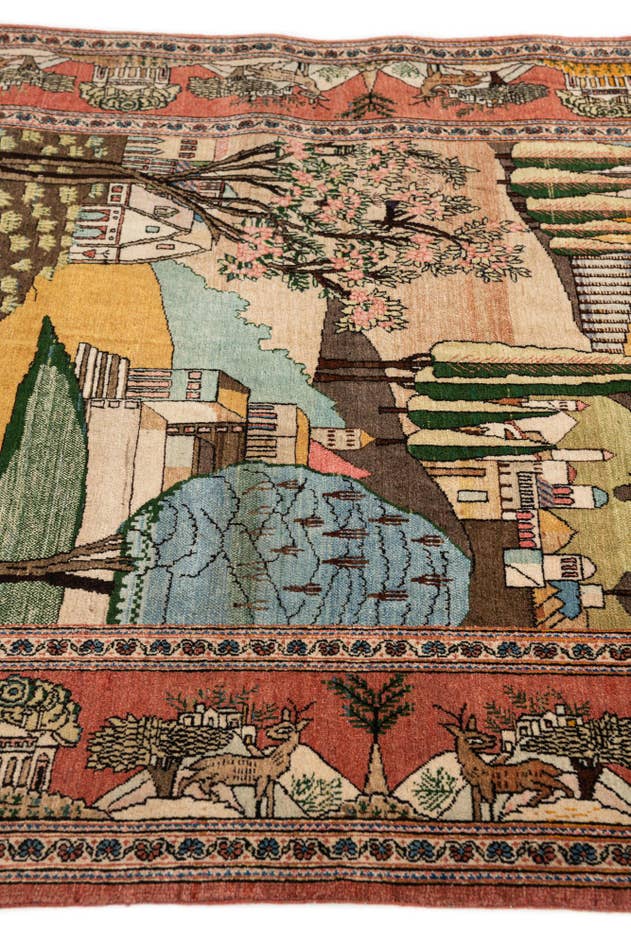 Detail image of 4' 2 x 6' 9 Hand Knotted Kashan Persian Wool Rug