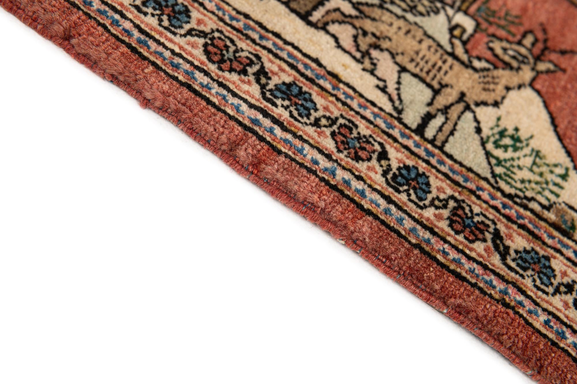 4' 2 x 6' 9 Hand Knotted Kashan Persian Wool Rug