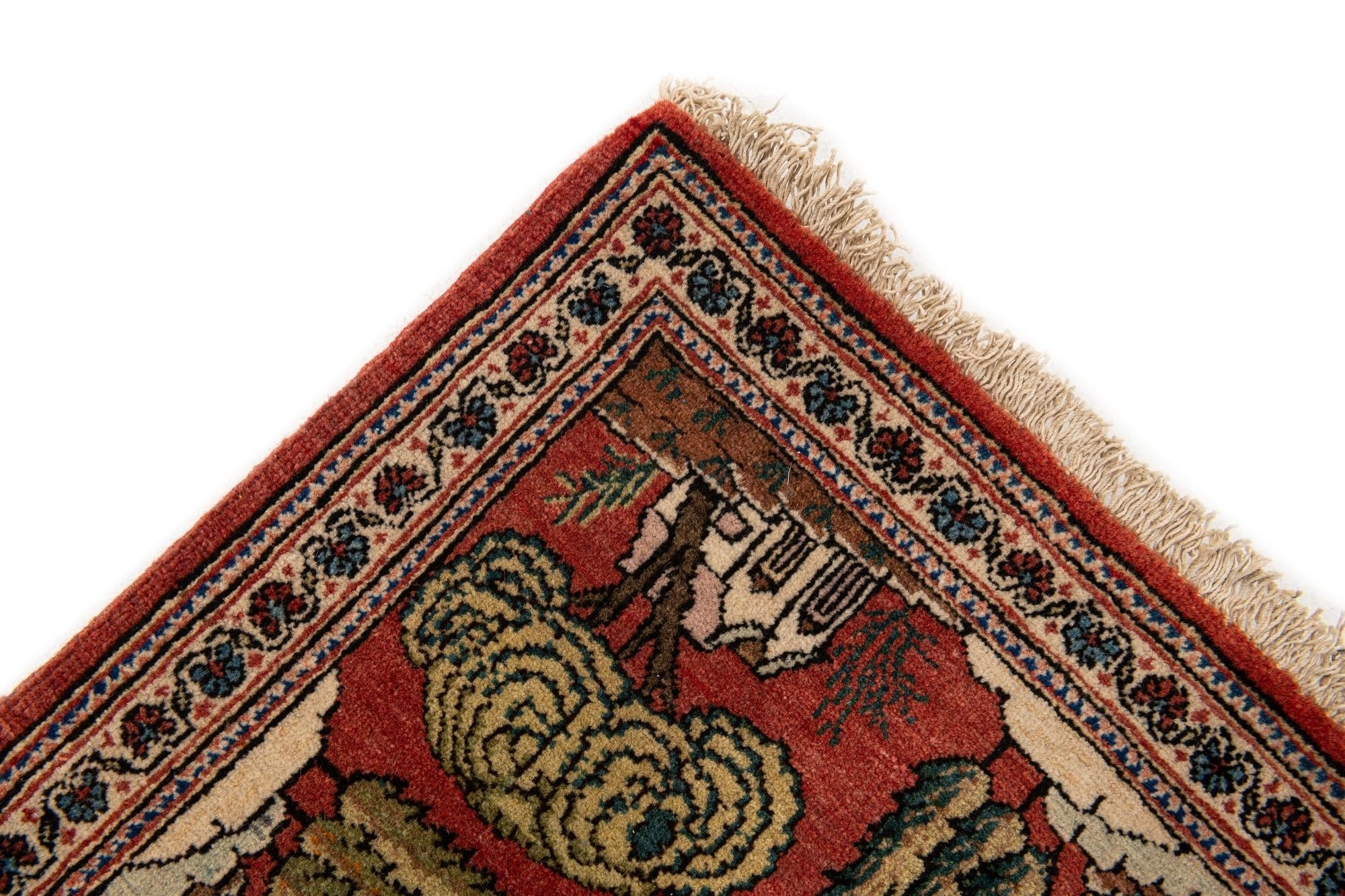 4' 2 x 6' 9 Hand Knotted Kashan Persian Wool Rug
