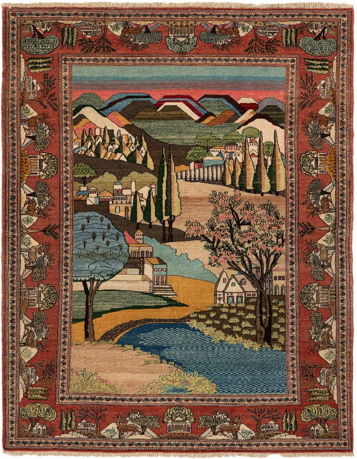Detail image of 4' 2 x 6' 9 Hand Knotted Kashan Persian Wool Rug