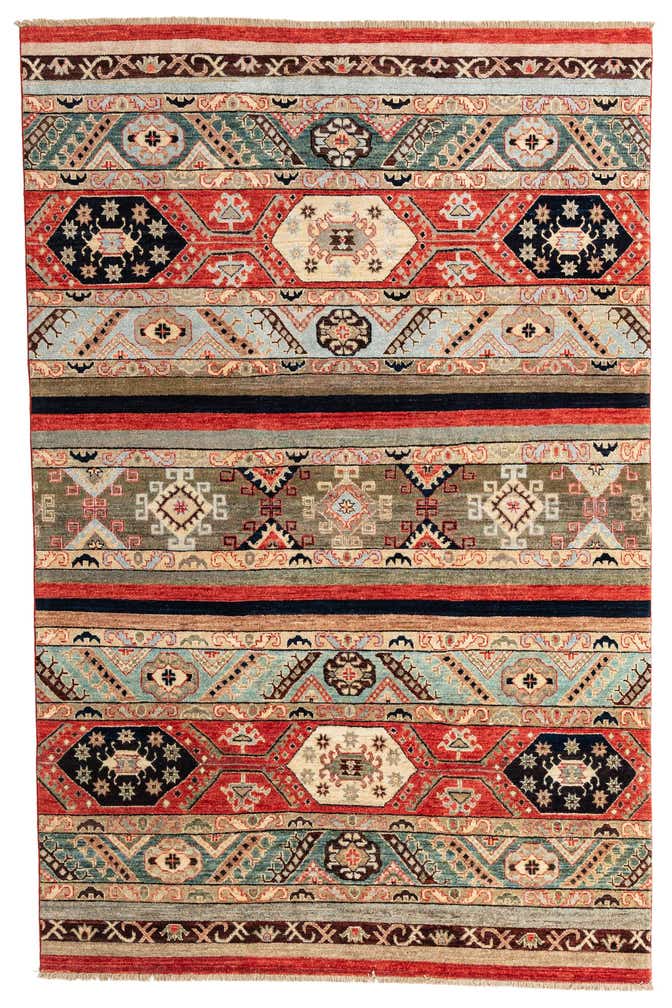 6' x 9' 2 Hand Knotted Kazak Rug