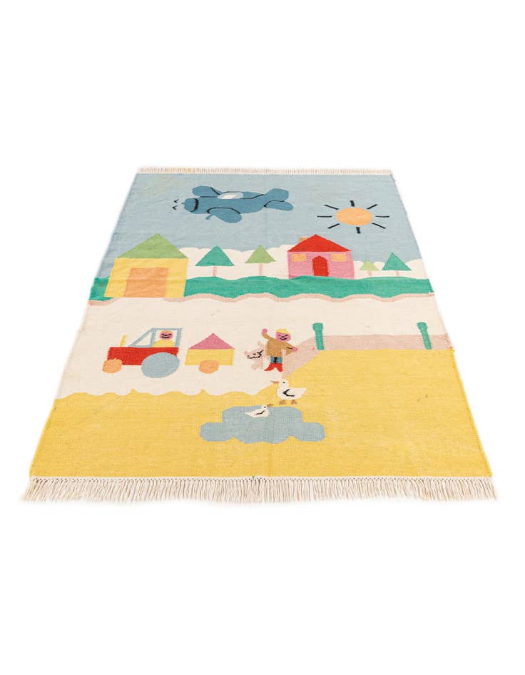 Detail image of 4' x 5' 9 Hand Knotted Kilim Dhurrie Wool Rug