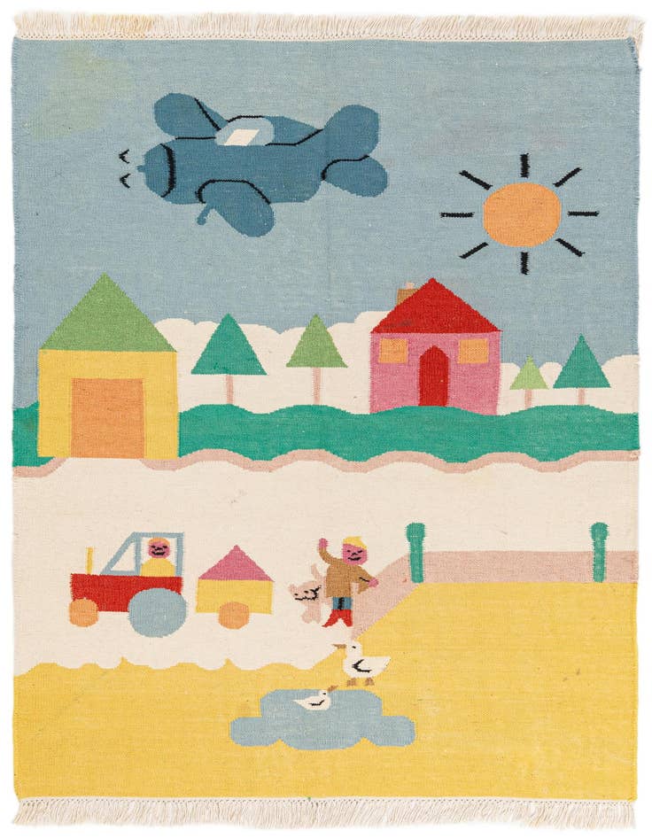 Detail image of 4' x 5' 9 Hand Knotted Kilim Dhurrie Wool Rug