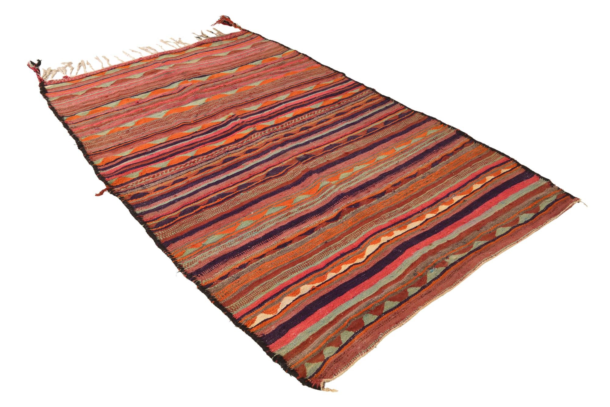 4' 5 x 7' 3 Hand Woven Kilim Fars Wool Rug