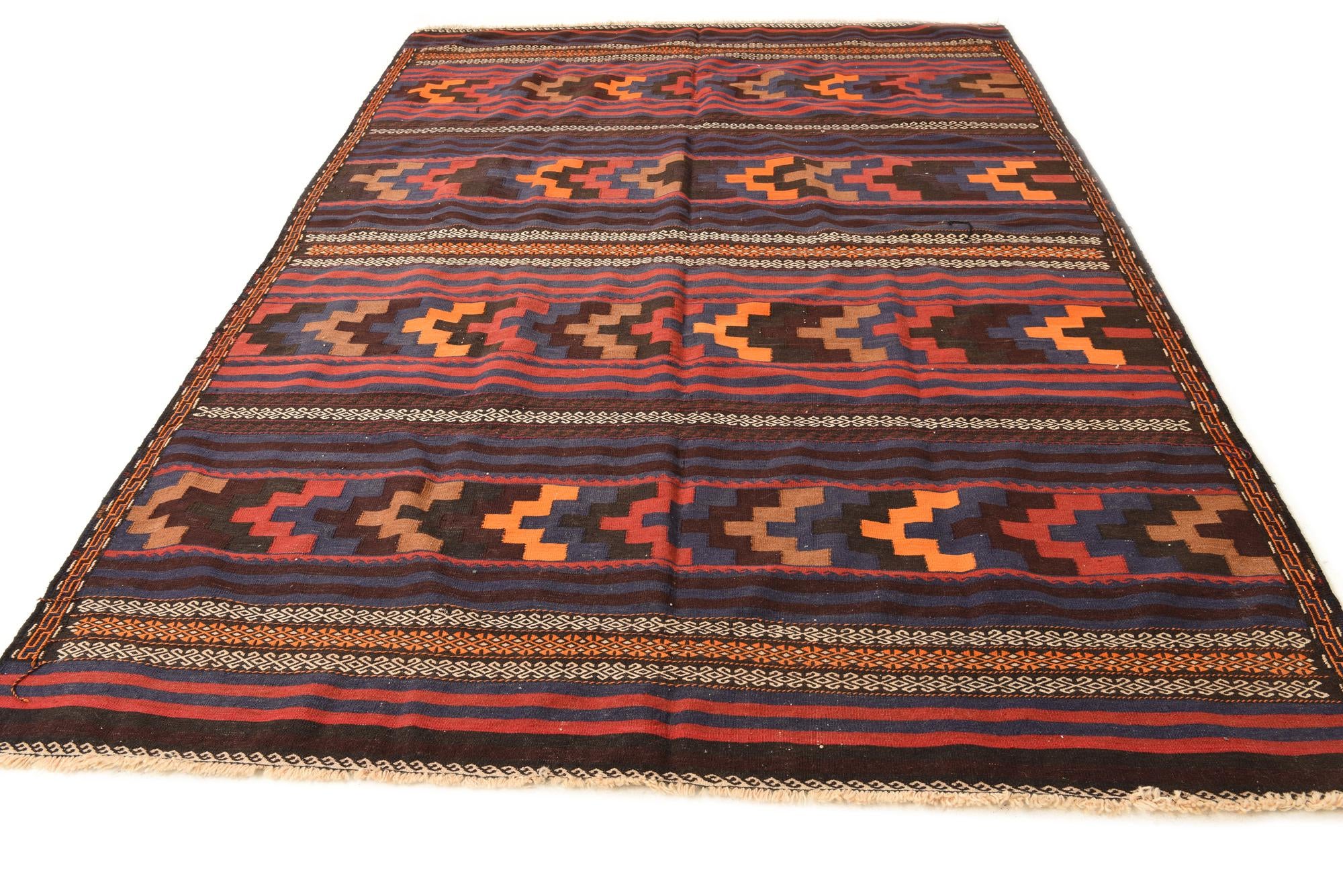 6' 8 x 10' 2 Hand Woven Kilim Fars Wool Rug