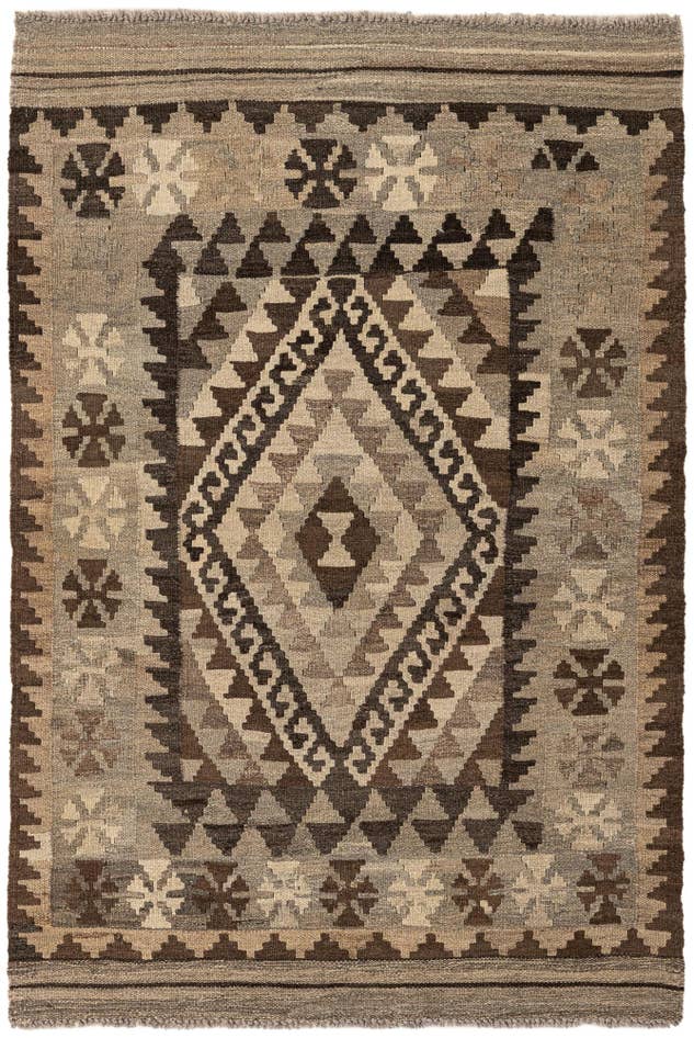 Detail image of 3' 2 x 4' 9 Hand Woven Kilim Maymana Wool Rug