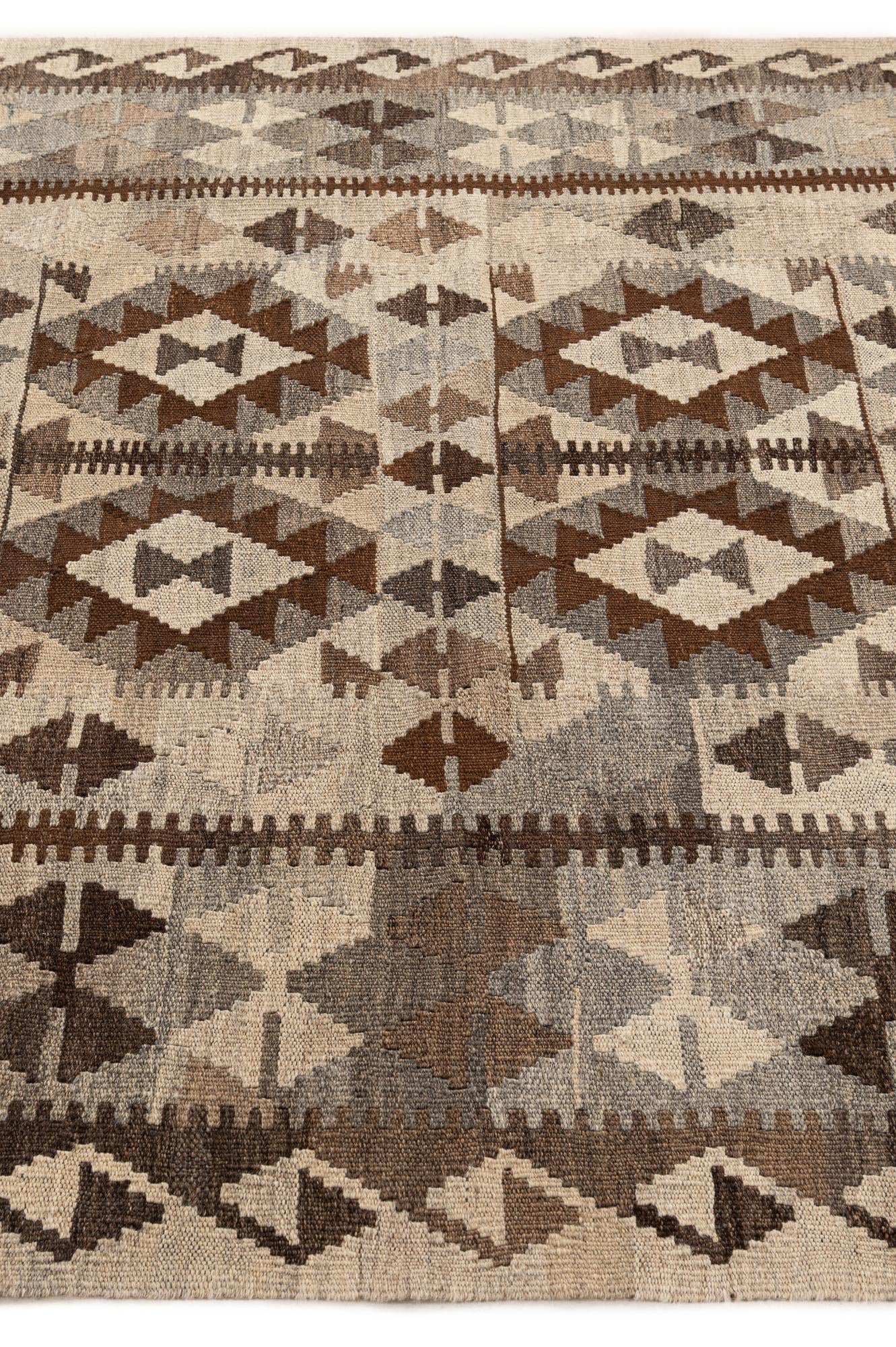 4' 5 x 7' 3 Hand Woven Kilim Maymana Wool Rug