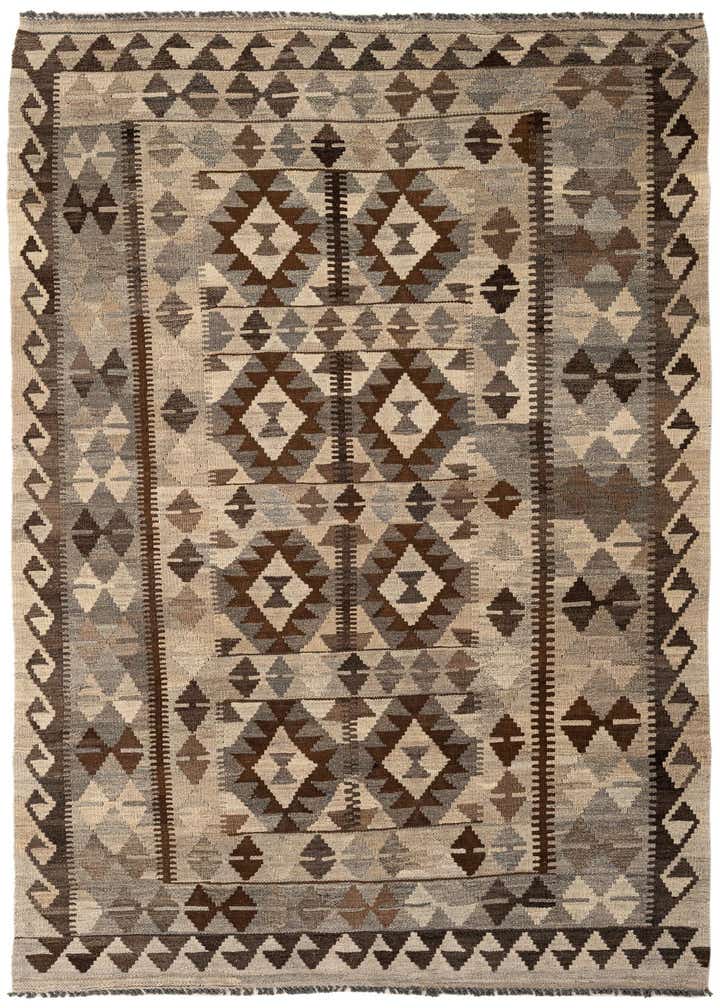 4' 5 x 7' 3 Hand Woven Kilim Maymana Wool Rug