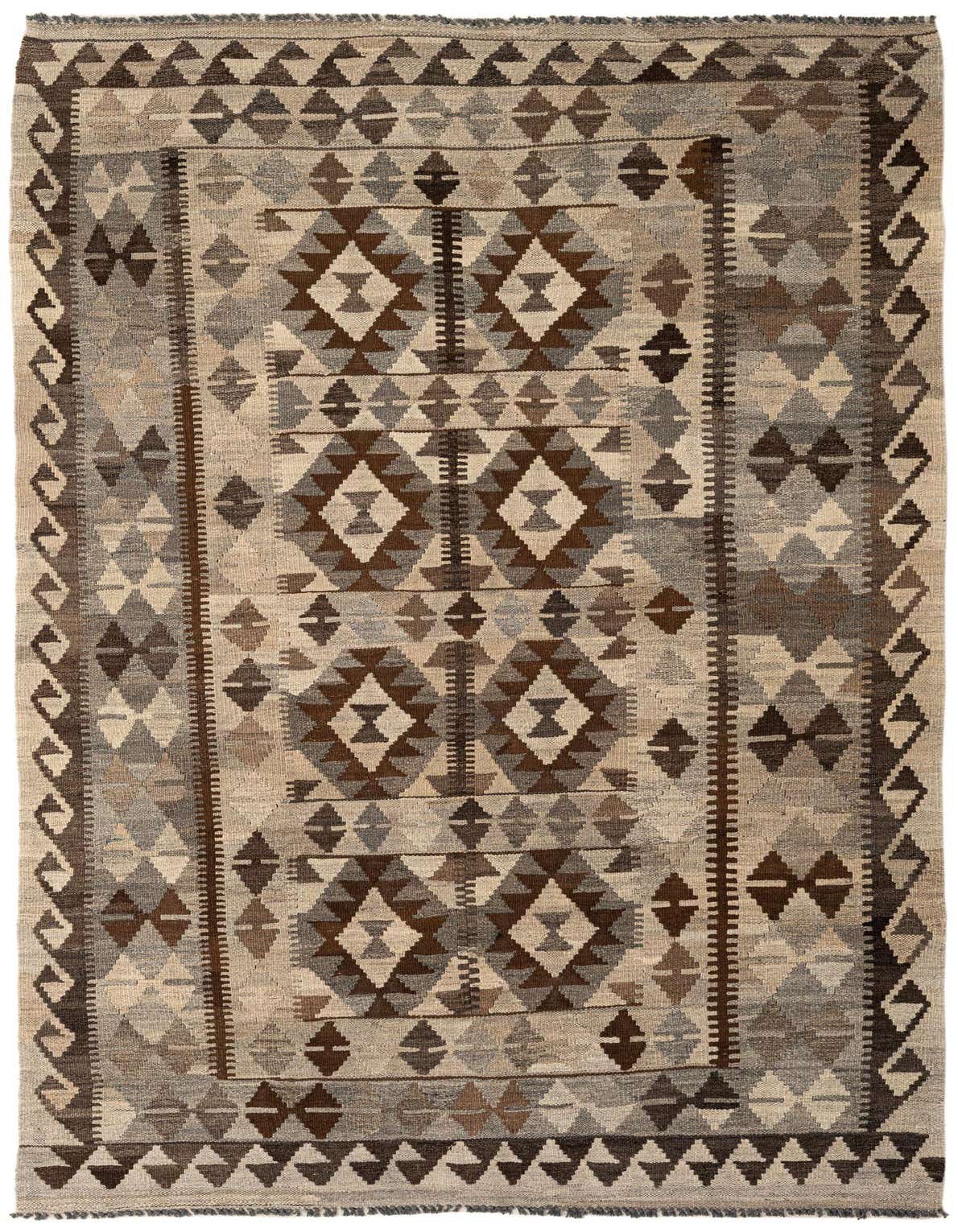 4' 5 x 7' 3 Hand Woven Kilim Maymana Wool Rug