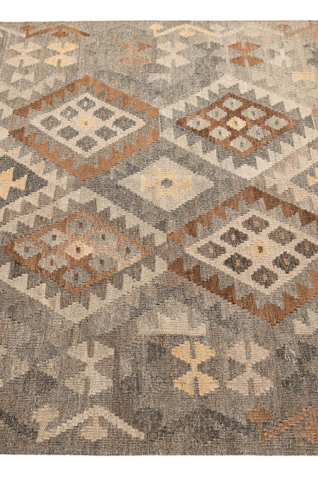4' 6 x 6' 8 Hand Woven Kilim Maymana Wool Rug