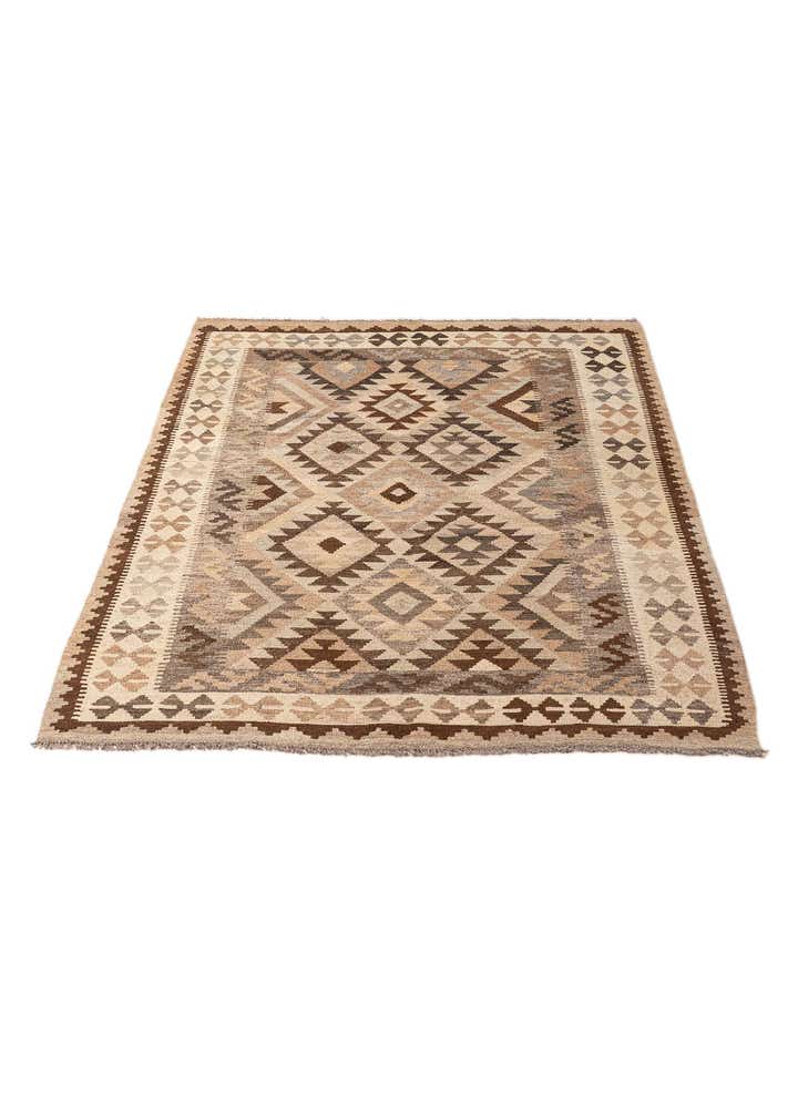 5' 2 x 6' 3 Hand Woven Kilim Maymana Wool Rug