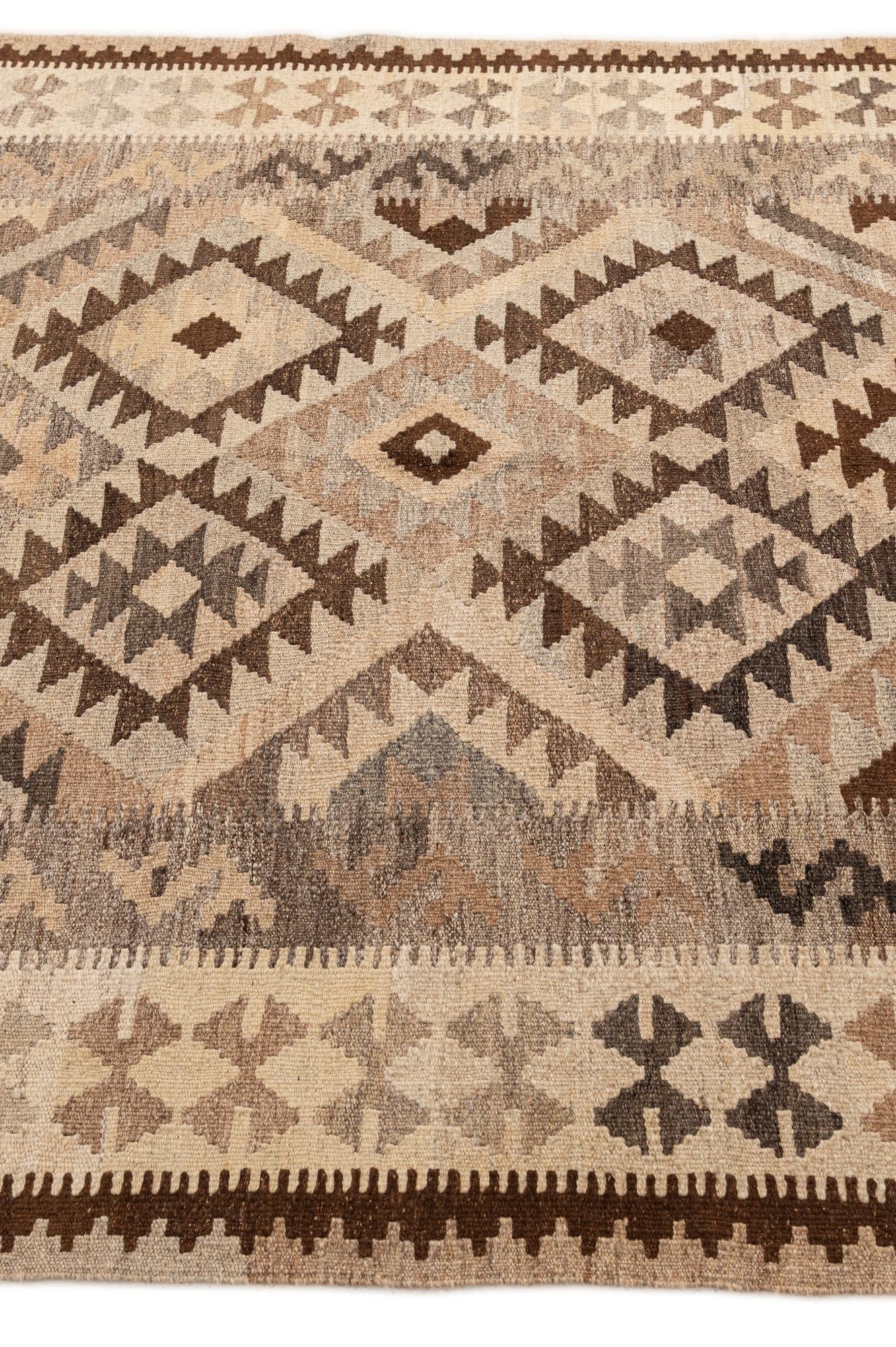 5' 2 x 6' 3 Hand Woven Kilim Maymana Wool Rug