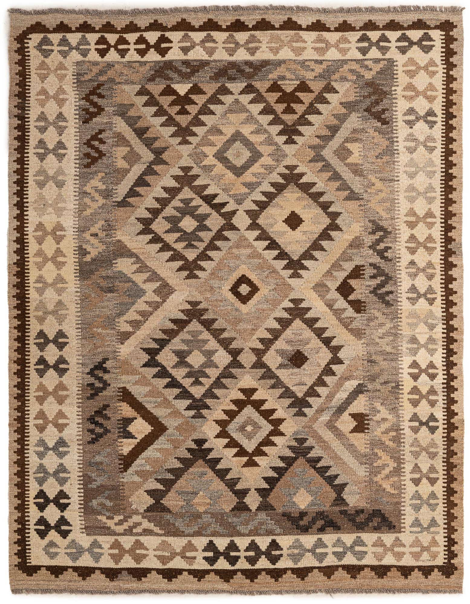 5' 2 x 6' 3 Hand Woven Kilim Maymana Wool Rug