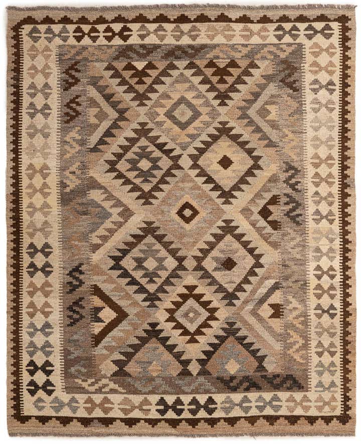 5' 2 x 6' 3 Hand Woven Kilim Maymana Wool Rug