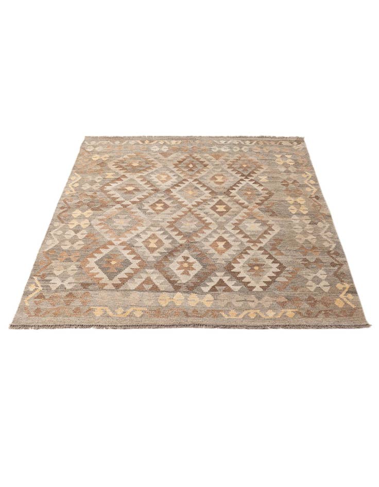 Detail image of 5' 2 x 6' 6 Hand Woven Kilim Maymana Wool Rug